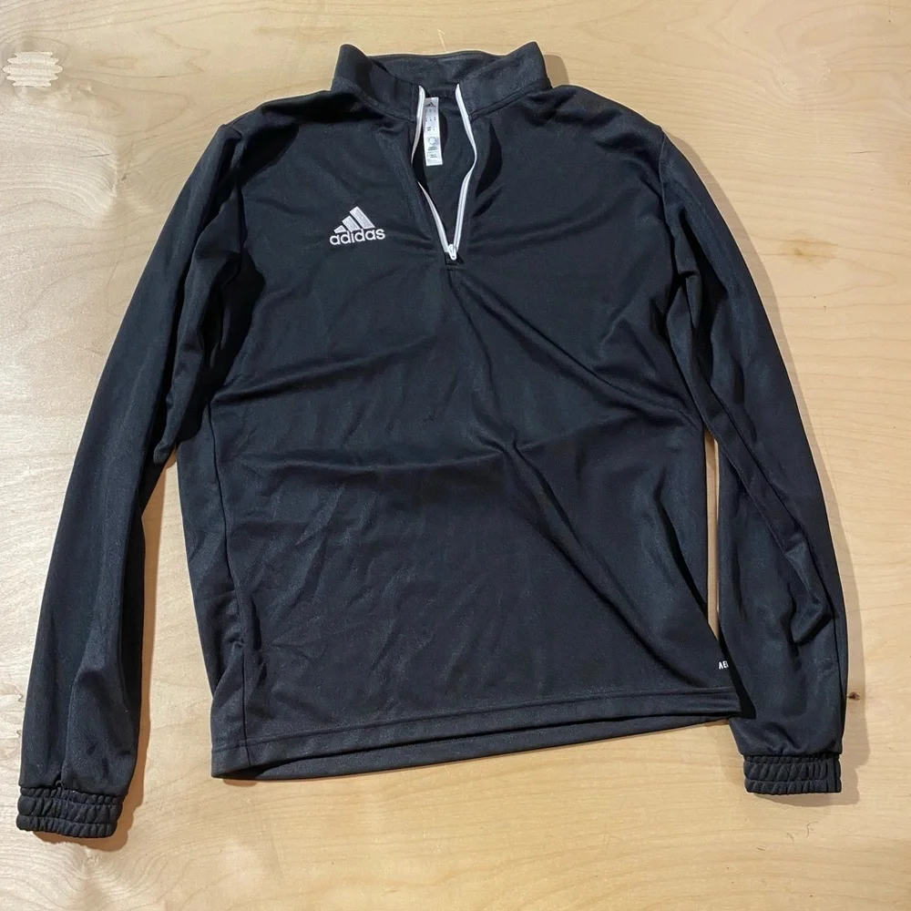 Adidas Black Quarter Zip Long-Sleeve Top with Logo Medium (OO)